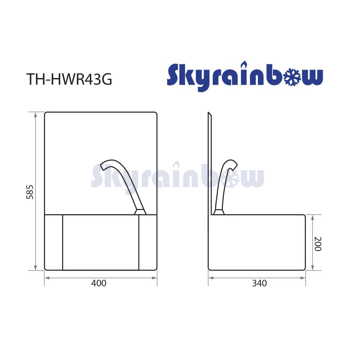 THHWR43K - Laves-mains inox, 400 x 340 x 585 mm