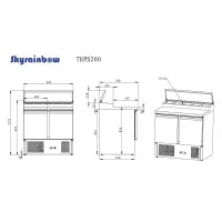 THPS200 - Saladette réfrigérée 2 portes , 900 x 700 x 950 mm
