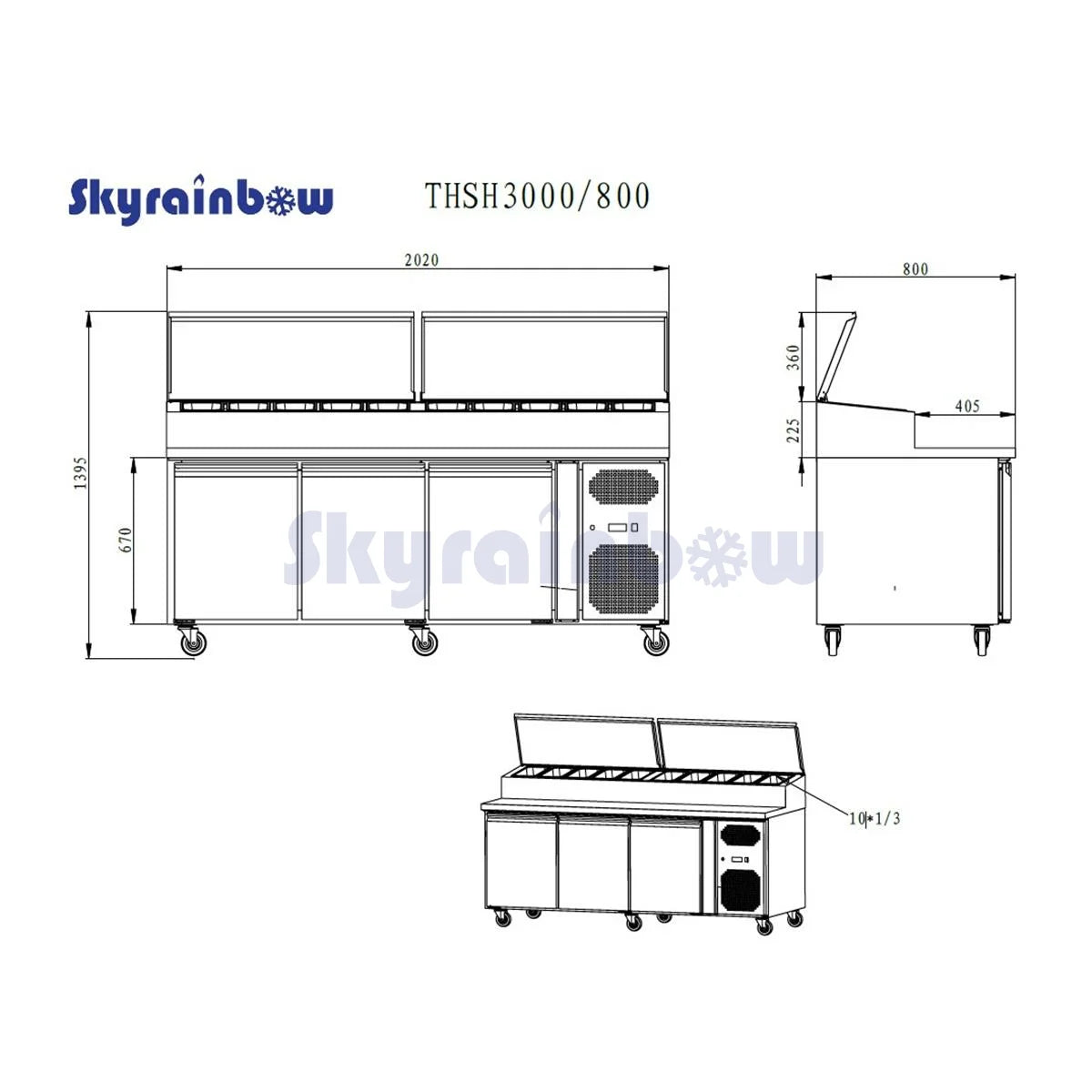THSH3000800 - Saladette réfrigérée 3 portes , 2020 x 800 x 1050 mm