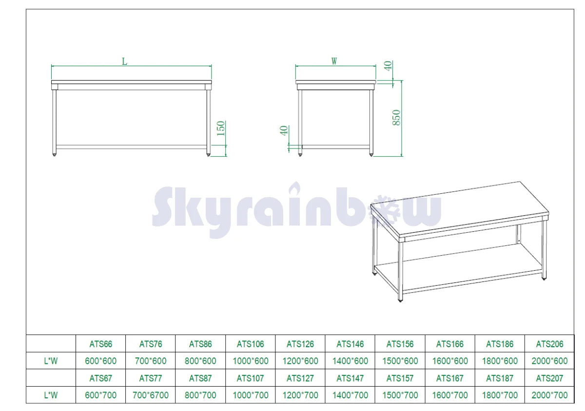 THATS107 - Table de travail centrale, 1000 x 700 x 850 mm
