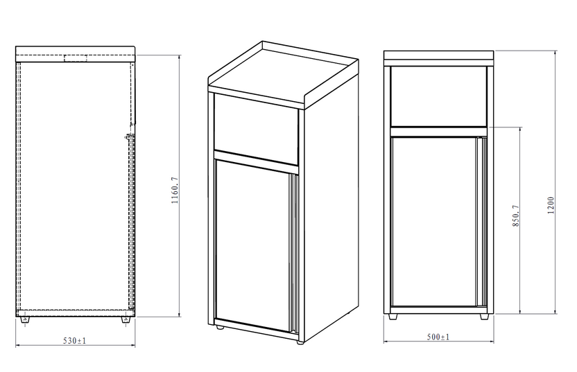 AD6000 - Poubelle snack, 500x530x1200+25mm