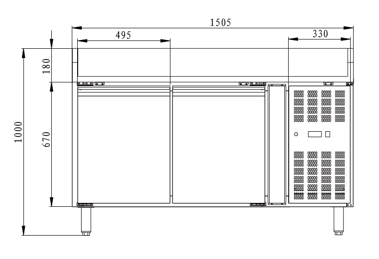 THPZ2600TN - Table à pizza réfrigérée 2 portes , 1510 x 800 x 860 mm