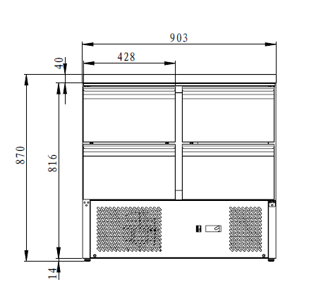 THS901-4D - Saladette réfrigérée 4 tiroirs ,900 x 700 x 870 mm