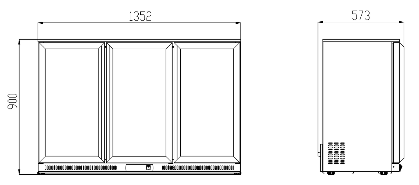 TSC3E90B - Arrière Bar noir -3 portes battantes 1335 x 500 x 900 mm