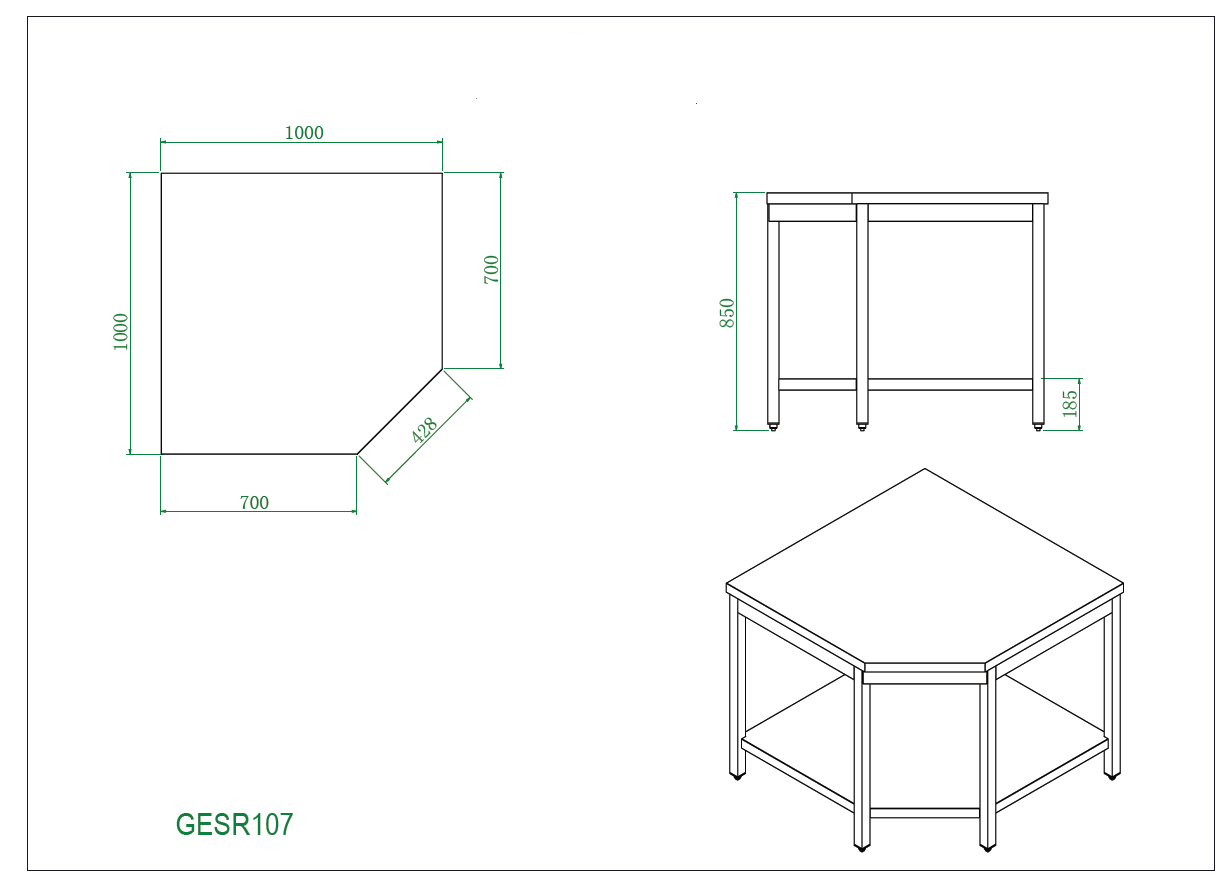 THGESR107 - Table d'angle centrale , 1000x1000x 700x850 mm