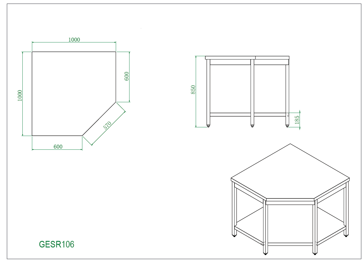 THGESR106 - Table d'angle centrale , 1000x1000x 600x850 mm