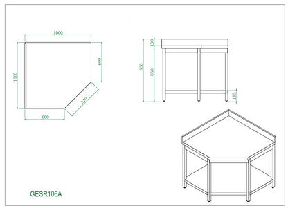 THGESR107A - Table d'angle adossée , 1000x1000x 700x850+100 mm