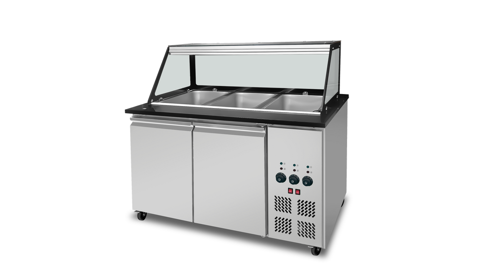 SNACKLine Bain marie boisé - Granit noir - GN1/1 x 3 - 2 portes - 1230x80x1350mm SKYRAINBOW-THBM128S
