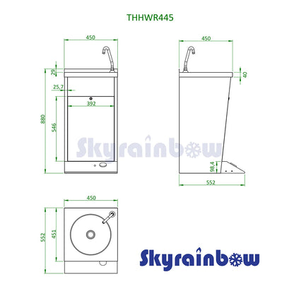 THHWR445 - Laves-mains inox, 450 x 552 x 880 mm