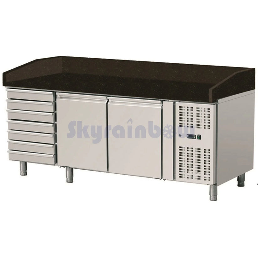Table à Pizza réfrigérée - Granit noir - 2 portes + 7 Tirois non réfrigérés SKYRAINBOW-THPZ2610TNS
