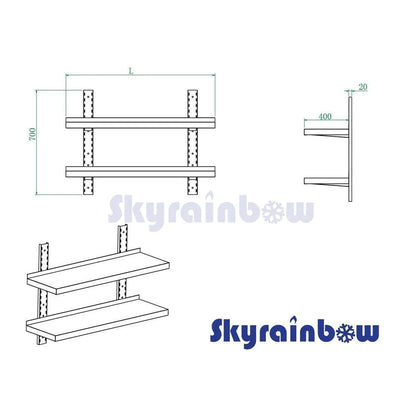 THWBS2R204 - Etagères murales - 2 niveaux, 2000 x 400 x 700 mm