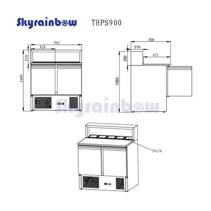 THPS900 - Saladette réfrigérée 2 portes , 900 x 700 x 1080 mm