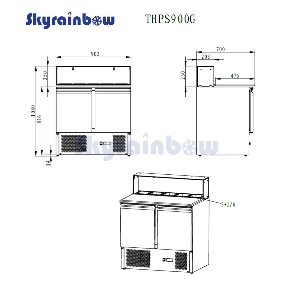 THPS900G - Saladette réfrigérée 2 portes , 900 x 700 x 1080 mm