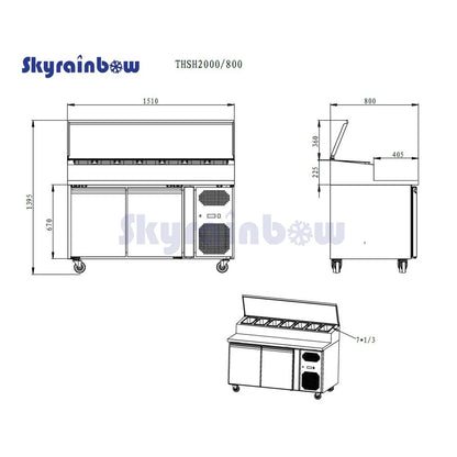 THSH2000800 - Saladette réfrigérée 2 portes , 1510 x 800 x 1050 mm