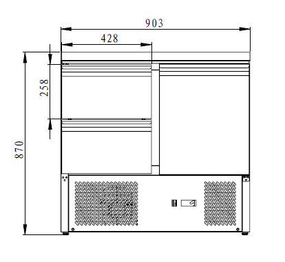 THS901-2D - Saladette réfrigérée 2 tiroirs ,900 x 700 x 870 mm