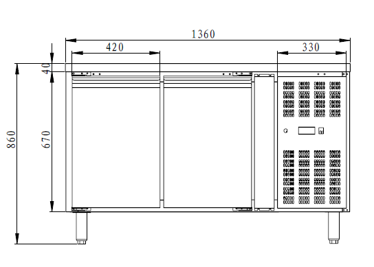 THP2100TN - Meuble réfrigérée 2 portes Positif , 1360 x 700 x 860 mm