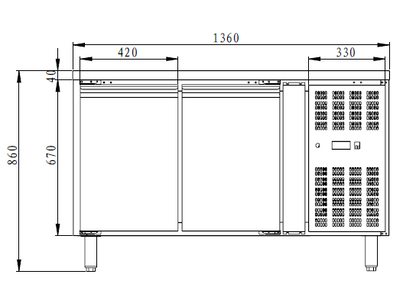 THP2100TN - Meuble réfrigérée 2 portes Positif , 1360 x 700 x 860 mm