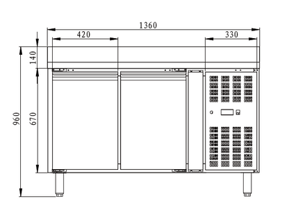 THP2200TN - Meuble réfrigérée adossé 2 portes Positive , 1360 x 700 x 860 +100 mm