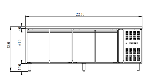 THP4100TN - Meuble réfrigérée - 4 portes - Positive , 2230x700x 860 mm