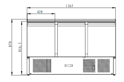 THS903 - Saladette réfrigérée 3 portes 1365 x 700 x 870 mm