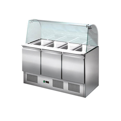 THS903CG - Saladette réfrigérée 3 portes + Vitres Bombées - 1365 x 700 x 1330 mm