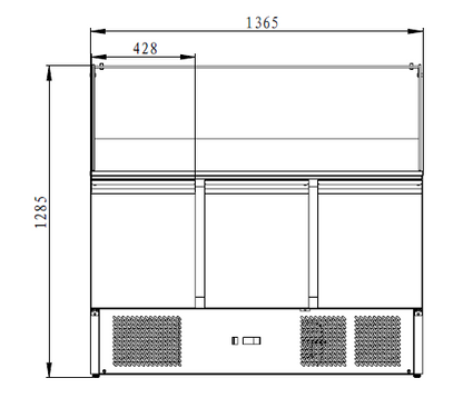 THS903CG - Saladette réfrigérée 3 portes + Vitres Bombées - 1365 x 700 x 1330 mm