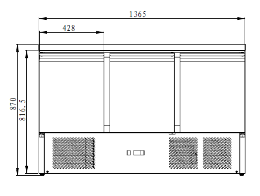 THS903SSTOP - Saladette réfrigérée 3 portes 1365 x 700 x 870 mm