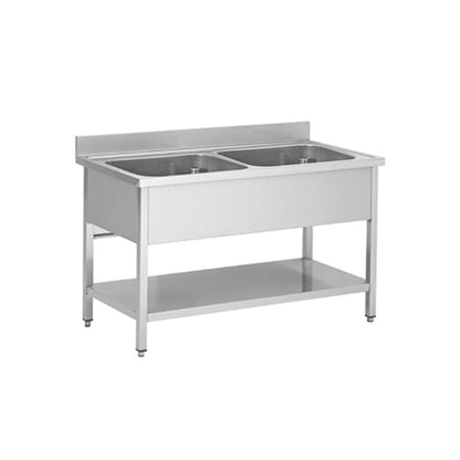 THSTR126BM2 - Plonge en inox - 2 Bacs sans égouttoir , 1200 x 600 x850 mm