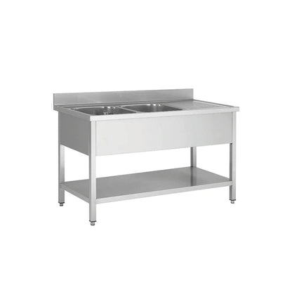 THSTR147BL2 - Plonge en inox - 2 Bac - égouttoir à droite , 1400 x 700 x850+100 mm