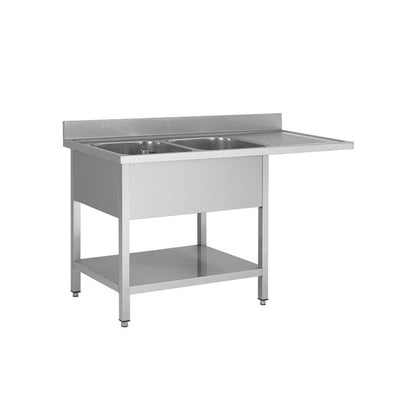 THSTR166SBL2 - Plonge lave vaisselle - 2 Bacs - égouttoir à droite , 1600 x 600 x850 mm