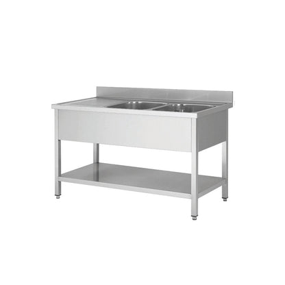 THSTR186BR2 - Plonge en inox - 2 Bacs - égouttoir à gauche , 1800 x 600 x850 mm