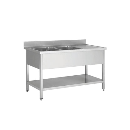 THSTR187BL2 - Plonge en inox - 2 Bacs - égouttoir à droite , 1800 x 700 x850 mm