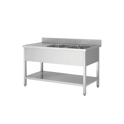 THSTR146BR2 - Plonge en inox - 2 Bacs avec égouttoir , 1400 x 600 x850 mm