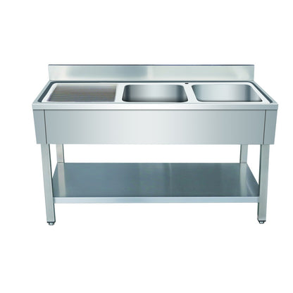 THSTR146BR2 - Plonge en inox - 2 Bacs avec égouttoir , 1400 x 600 x850 mm