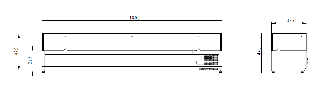 THV1800/330 - Vitrine réfrigérée GN 1/4, 1800 x 335 x 435 mm
