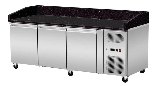 THPZ3600TNS - Table à pizza réfrigérée granit Noir Galaxy 3 portes , 2025 x 800 x 860 mm