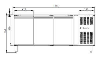 THSNACK3100TN - Meuble réfrigérée 3 portes Positive , 1800x600x 860 mm